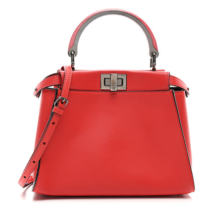 Fendi Vitello Seta Nappa Mini Plexi Handle Peekaboo Iconic Satchel Pomodoro 1 of 9