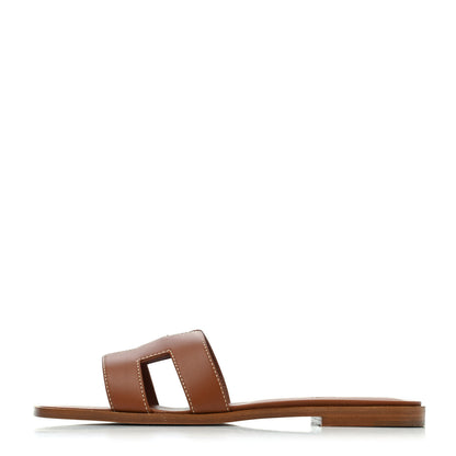 Hermes Box Calfskin Oran Sandals 38.5 Gold 1 of 4