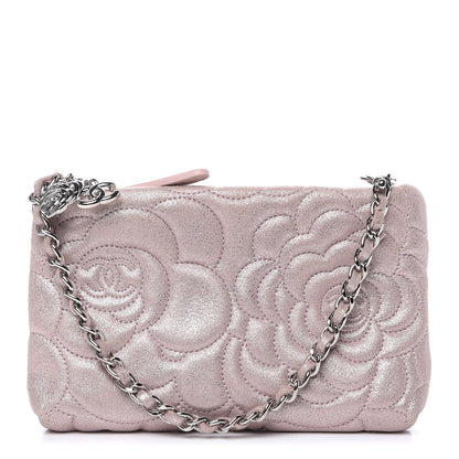 Chanel Metallic Goatskin Camellia Embossed Clutch Bag Pink 1 of 8