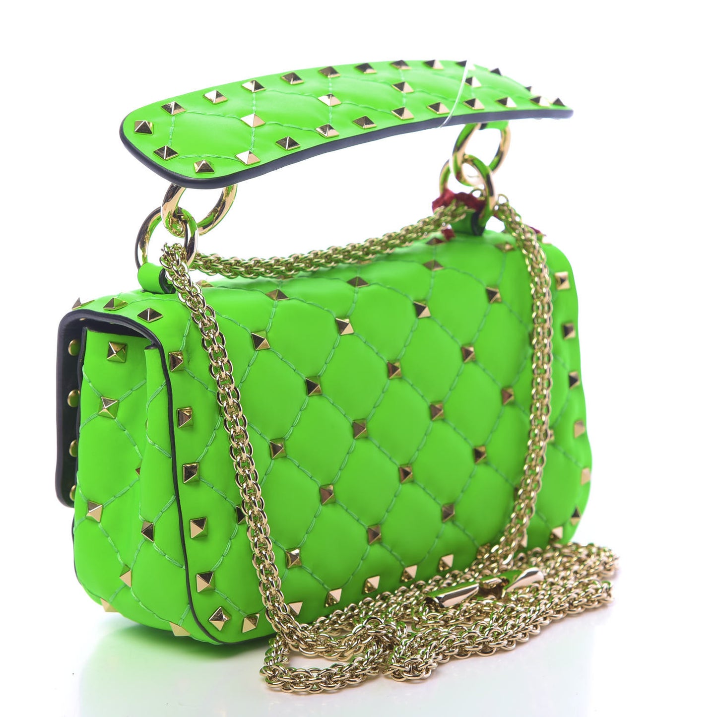 Calfskin Mini Rockstud Spike Shoulder Bag Fluo Green