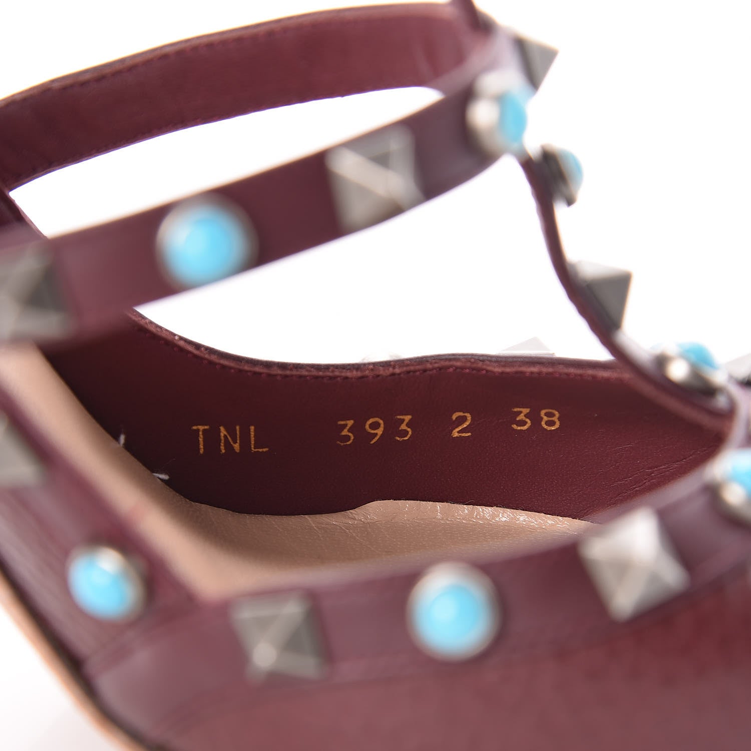 Valentino Garavani Pebbled Calfskin Turquoise Rockstud Rolling Ankle Strap 100mm Pumps 38 Rubin 11 of 12