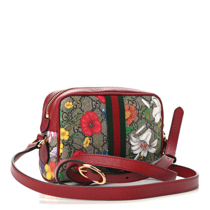 Gucci GG Supreme Monogram Flora Web Mini Ophidia Shoulder Bag Red 3 of 9