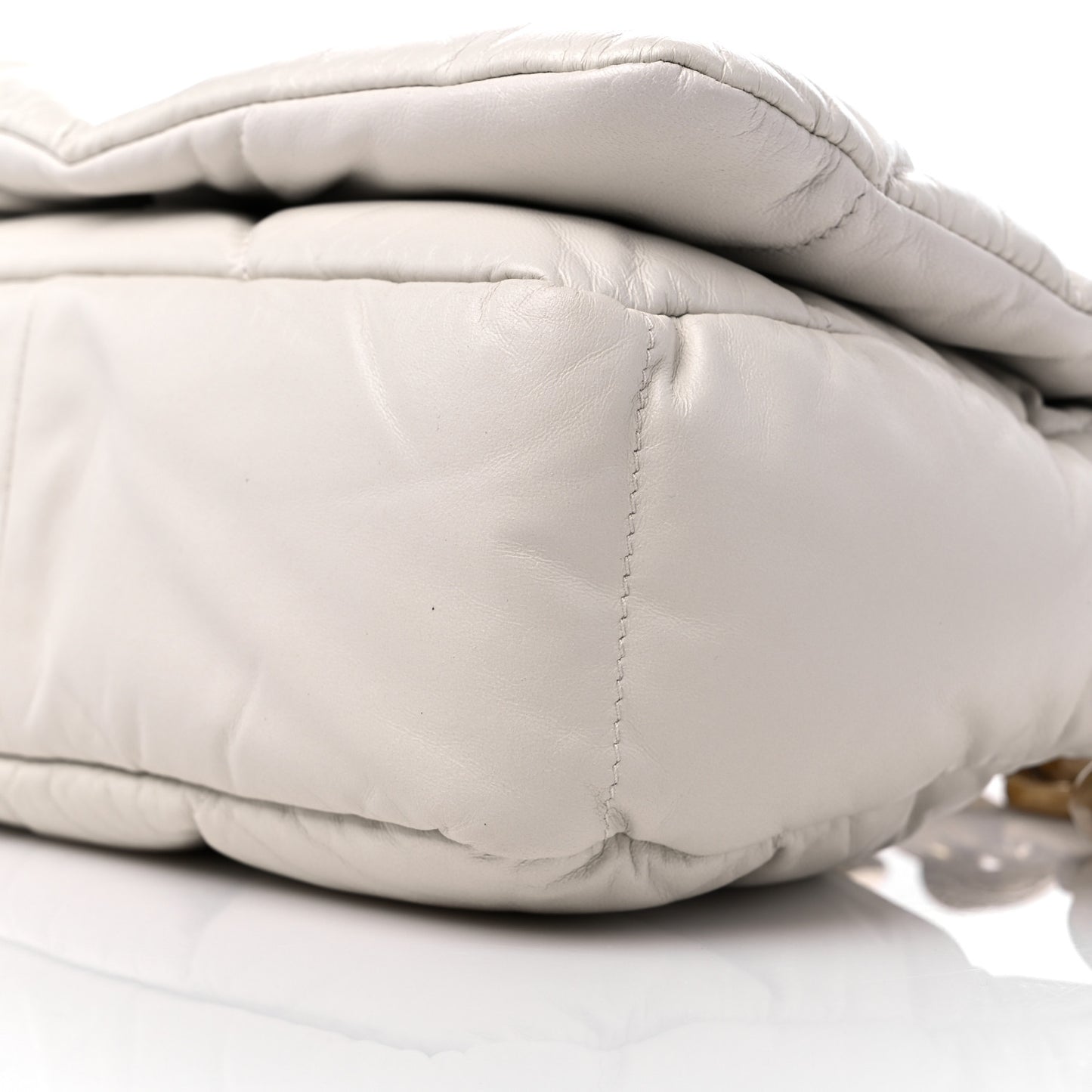 Nappa Soft Padded Logo Embossed Triangle Quilted Shoulder Bag White