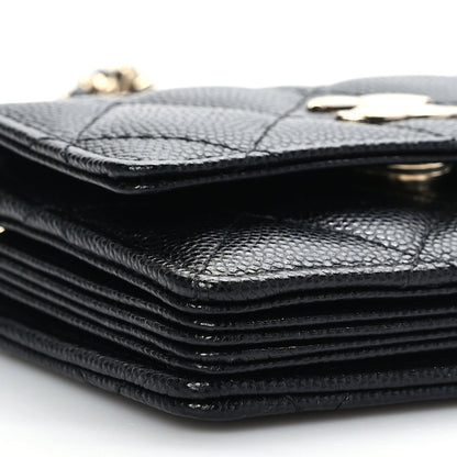 Chanel Caviar Quilted Card Holder With Charms On Chain Black 9 of 10