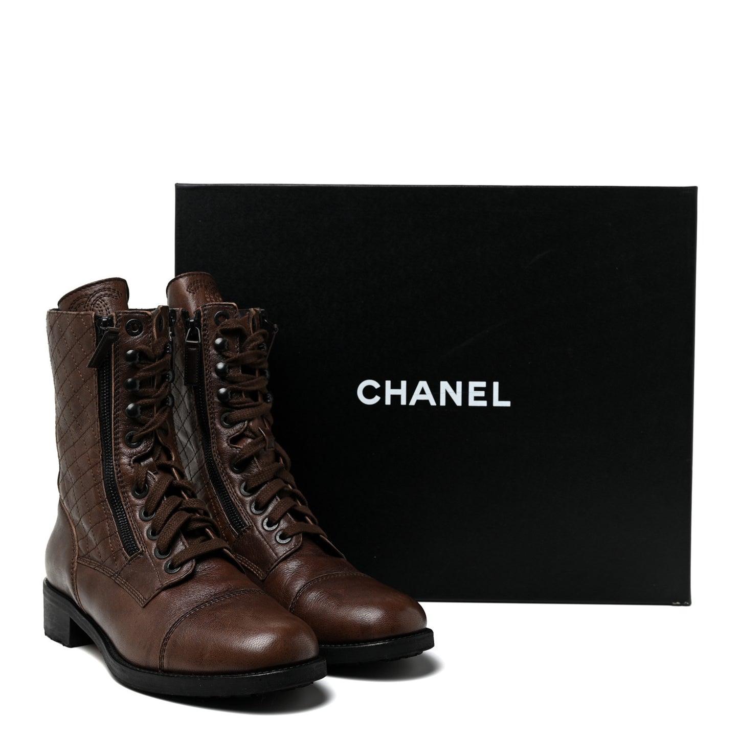 Sheepskin Quilted CC Tall Lace Up Combat Boots 41 Dark Brown