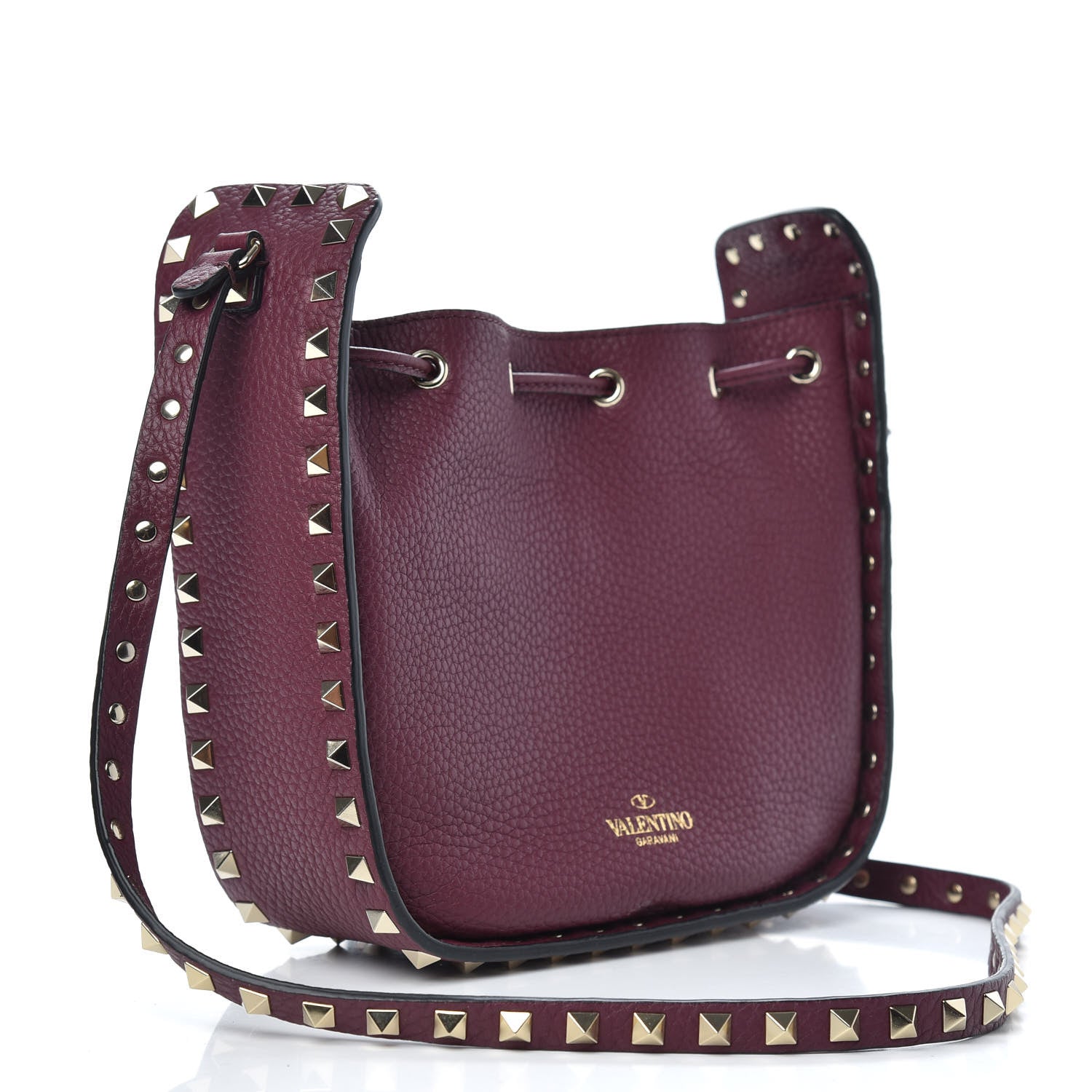 Valentino Garavani Alce Printed Calfskin Rockstud Bucket Bag Garnet 3 of 9