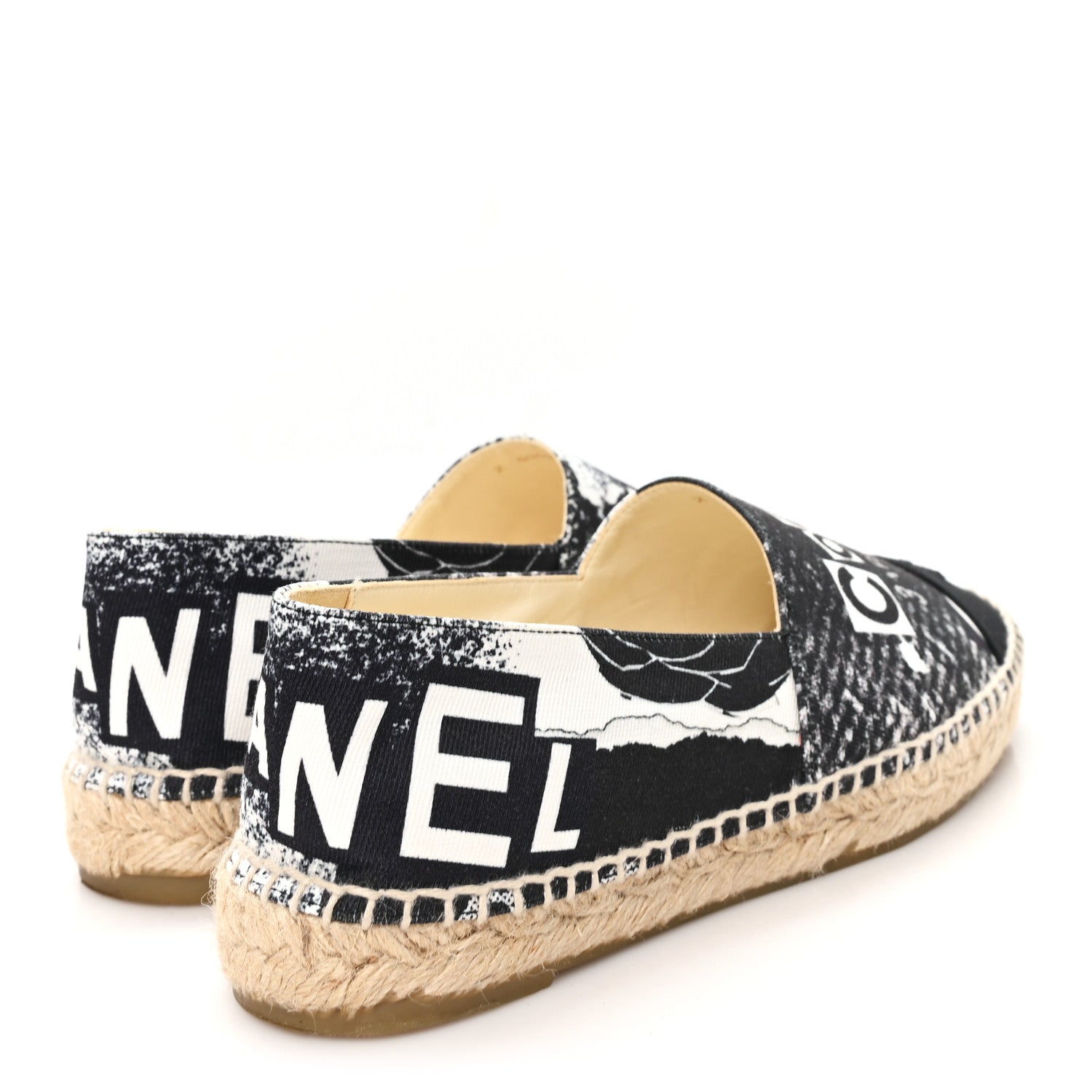 Chanel Printed Canvas Grosgrain 31 Rue Cambon Espadrilles 37 Black White 5 of 9