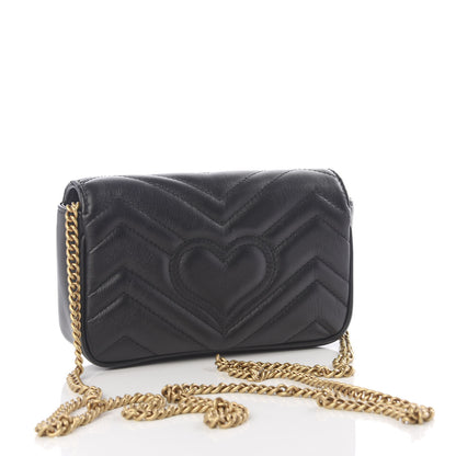 Gucci Calfskin Matelasse Super Mini GG Marmont Shoulder Bag Black 2 of 10