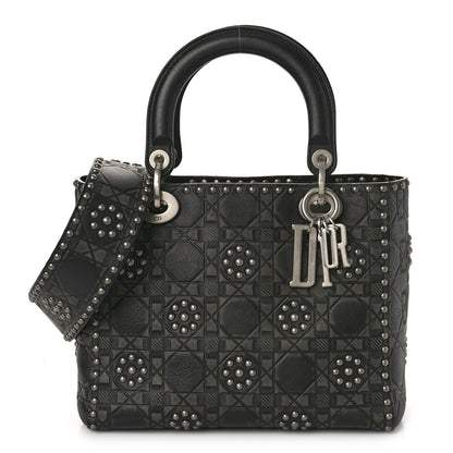 Christian Dior Calfskin Studded Flower Medium Lady Dior Black 1 of 8