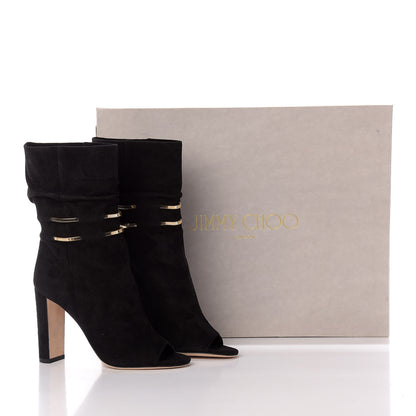 Jimmy Choo Suede Mysen 100 Open Toe Boots 37.5 Black 10 of 10