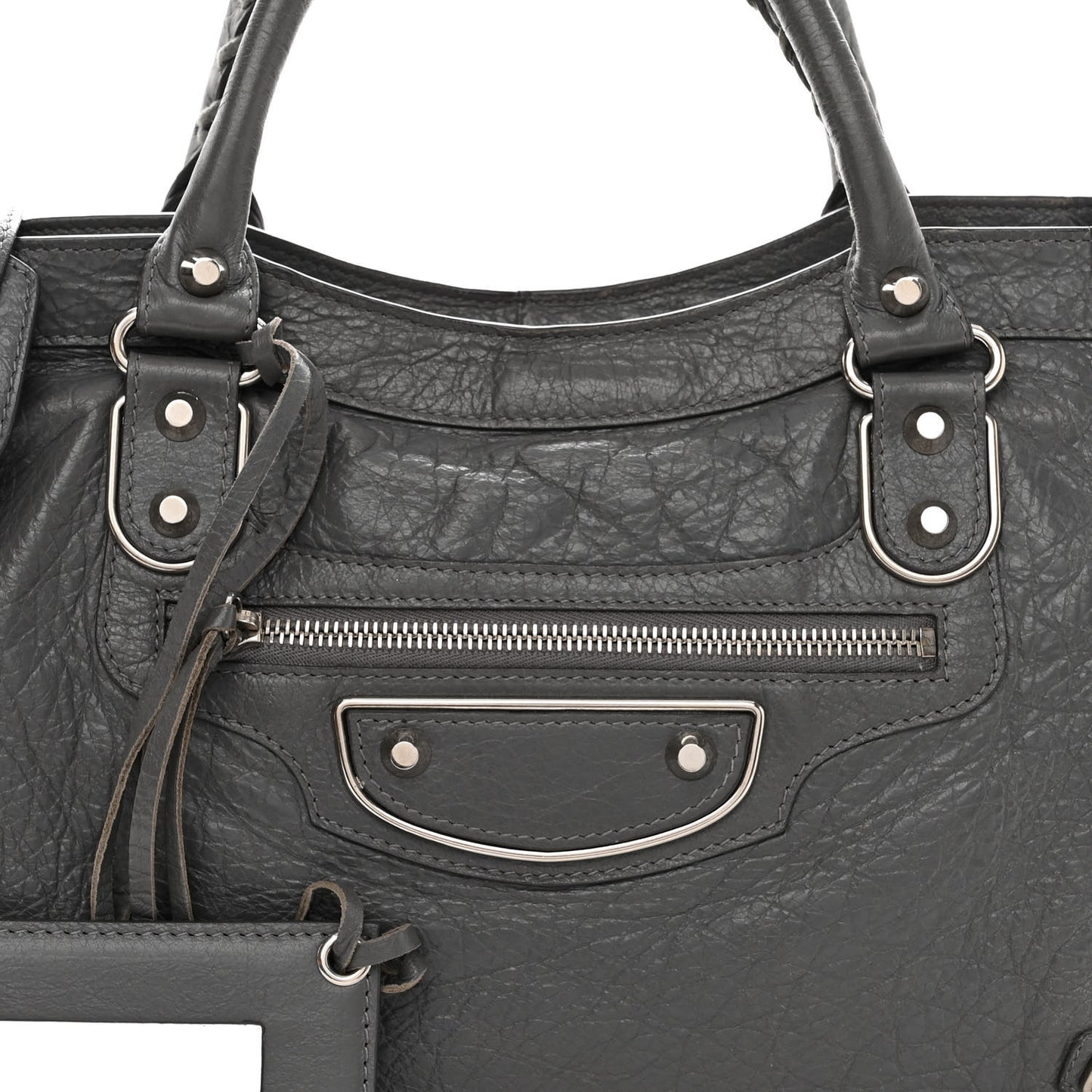 Agneau Silver Metallic Edge Hardware City Gris Cendre