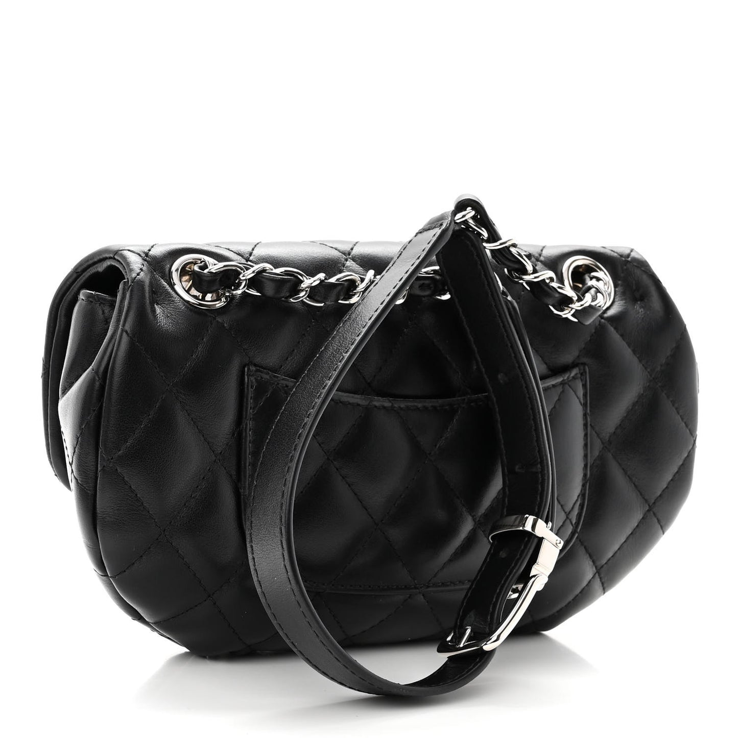 Calfskin Quilted CC Uniform Flap Belt Bag Black
