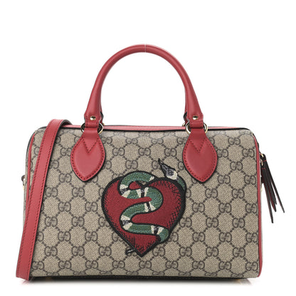 Gucci GG Supreme Monogram Kingsnake Heart Embroidered Small Boston Red 1 of 12