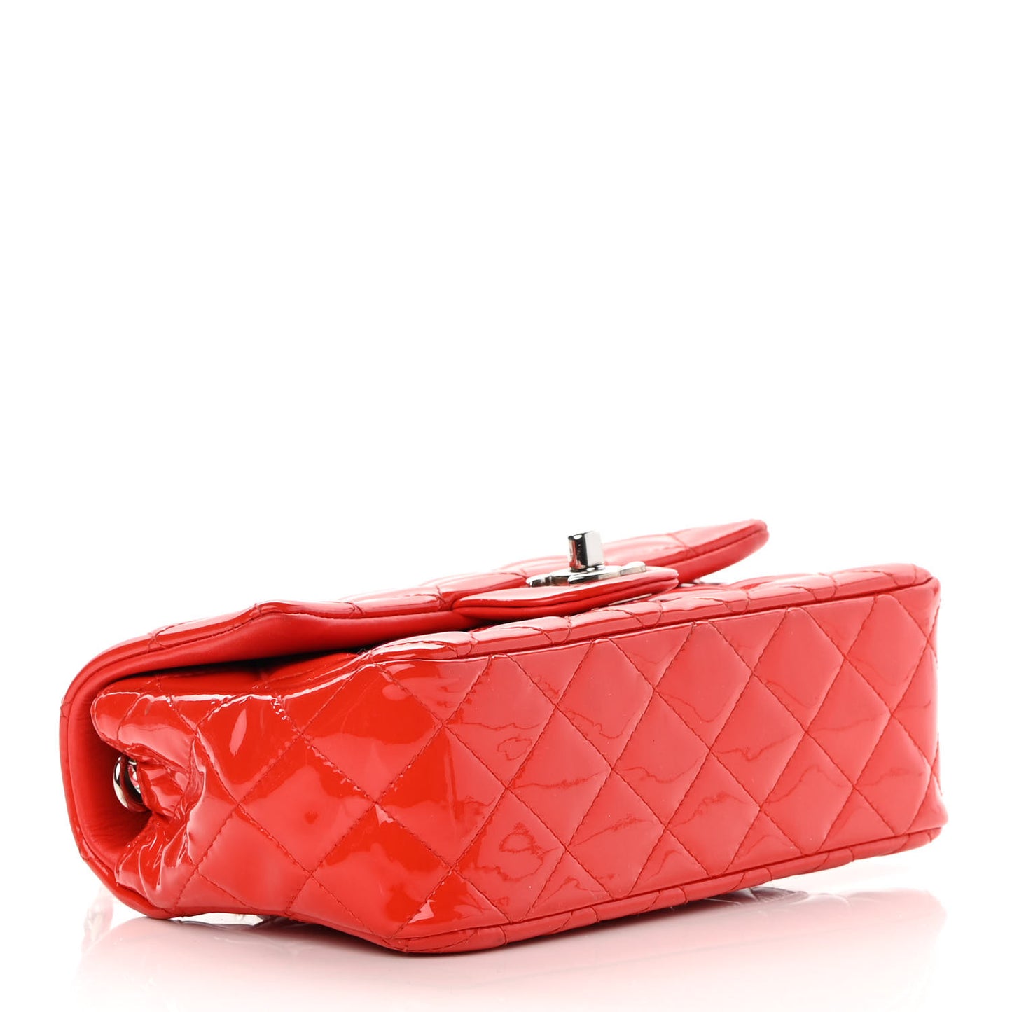 Patent Calfskin Quilted Mini Rectangular Flap Red
