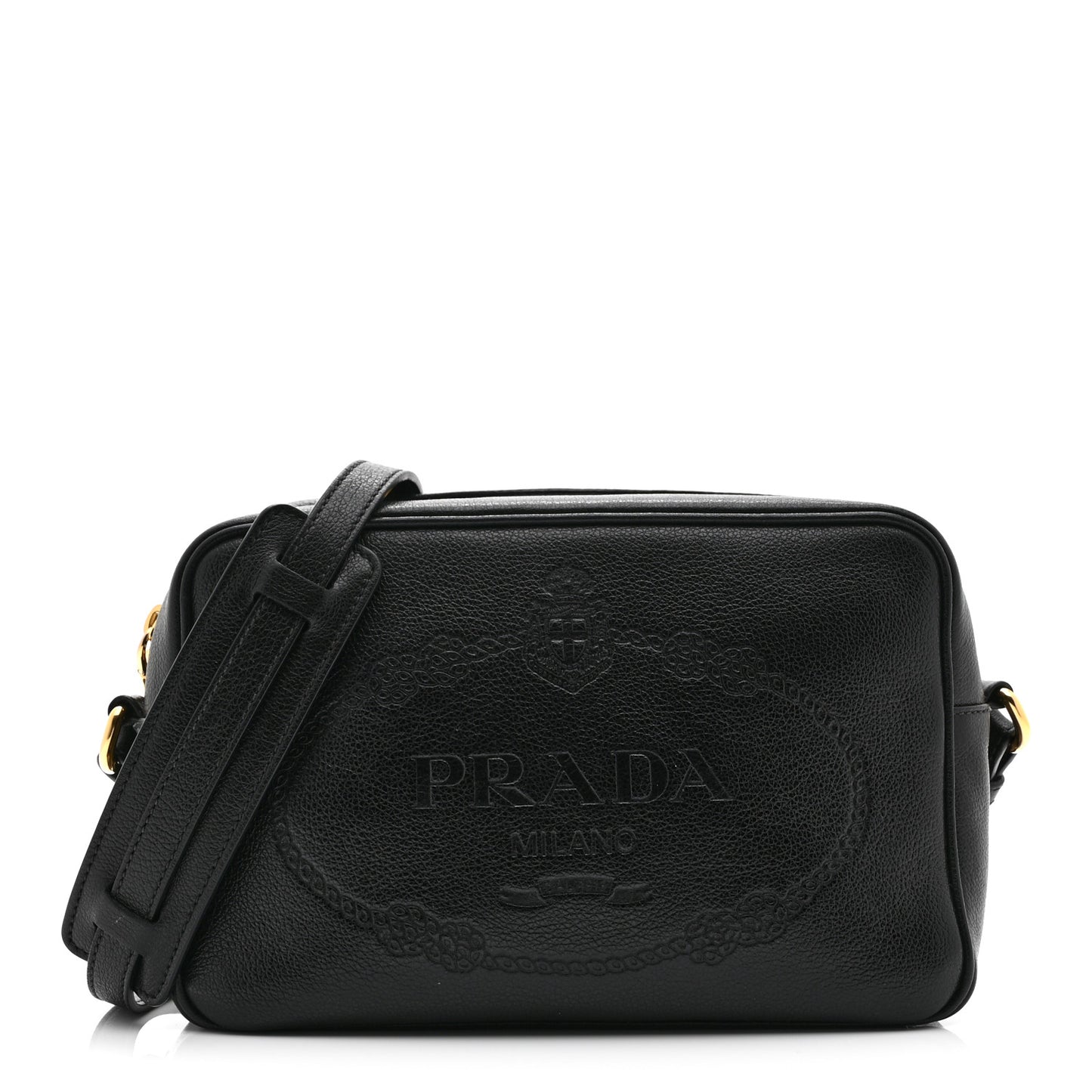 Glace Calfskin Embossed Logo Crossbody Black