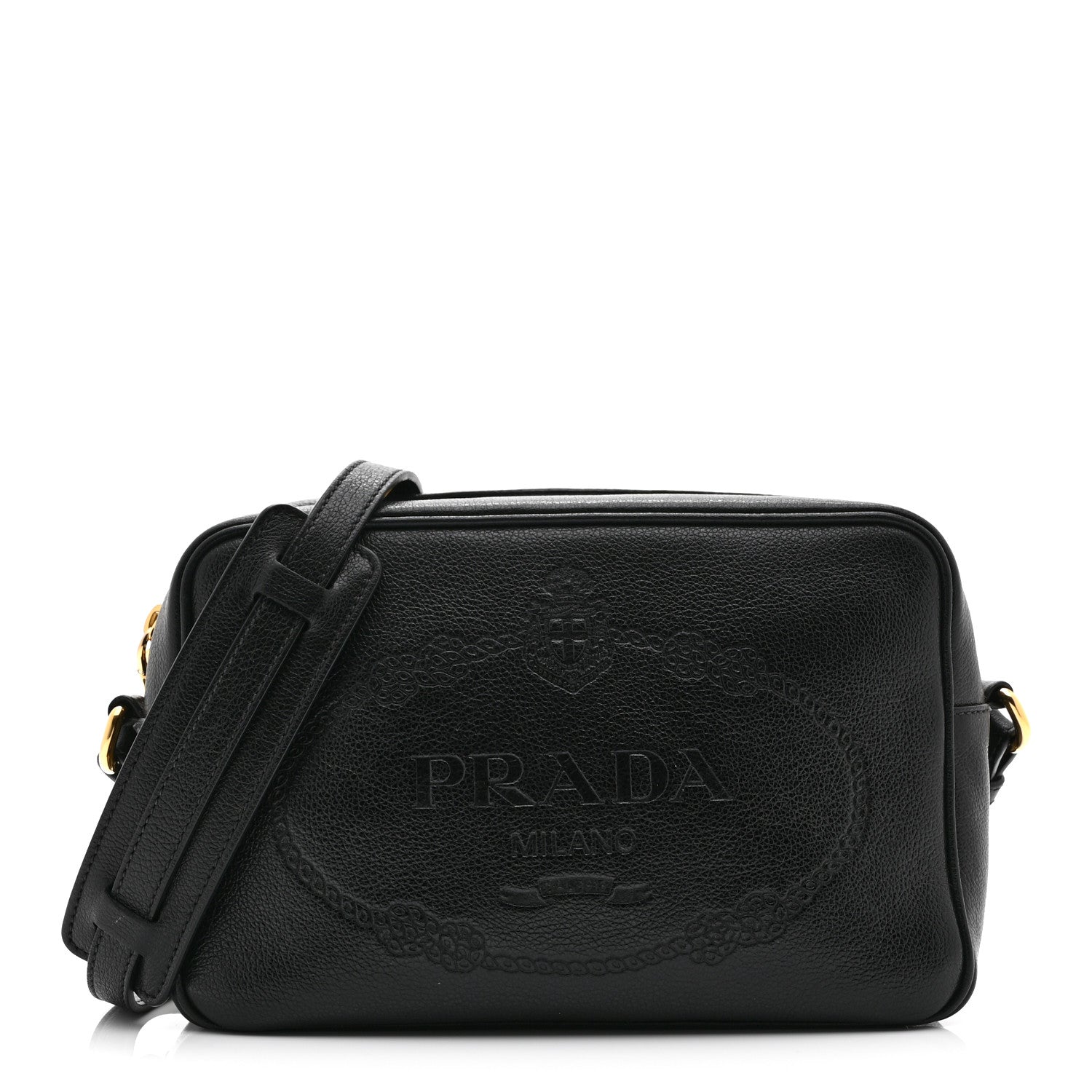 Prada Glace Calfskin Embossed Logo Crossbody Black 1 of 10