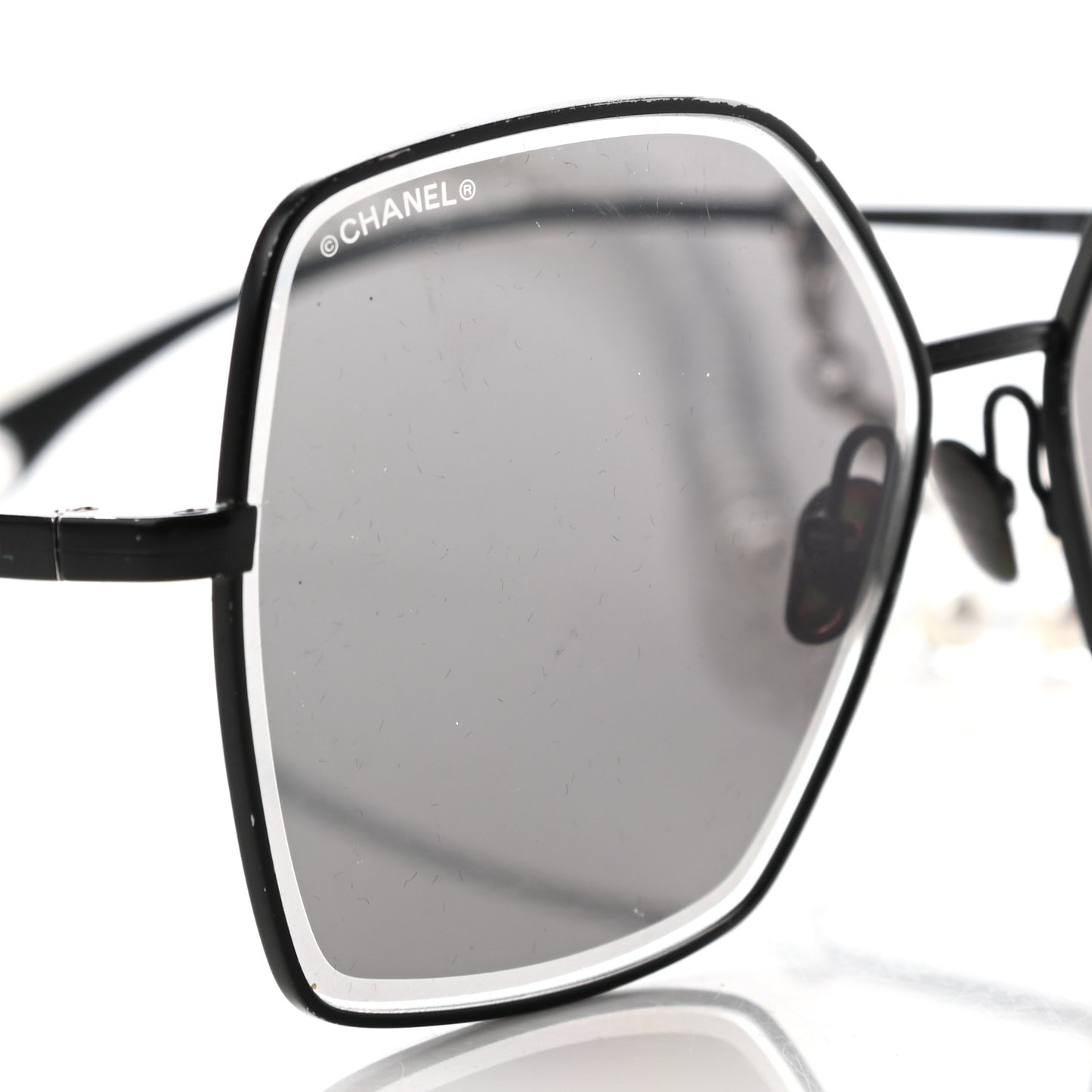Metal Butterfly Removable Pearl Chain Sunglasses 4262 Black