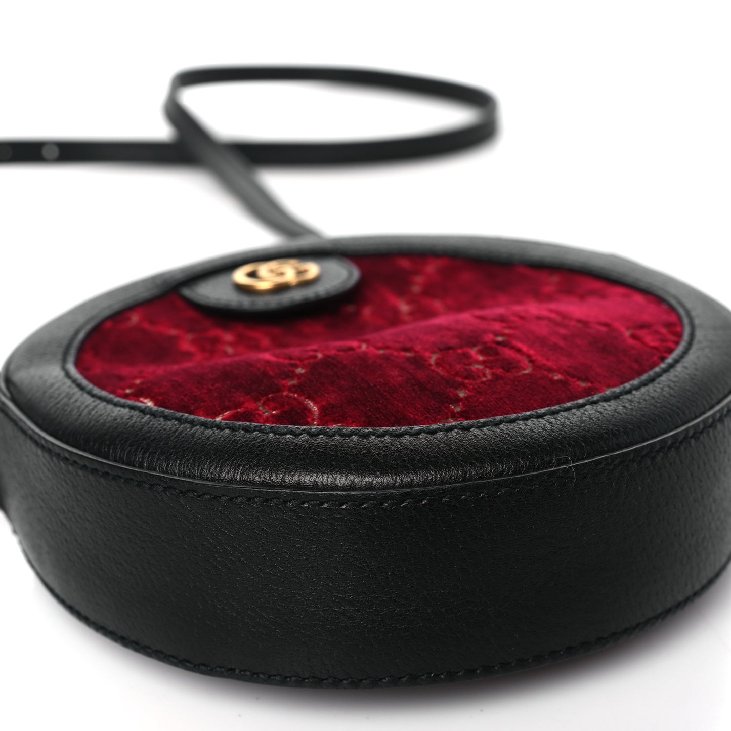 Velvet GG Monogram Textured Calfskin Round Shoulder Bag Red Cipria Black