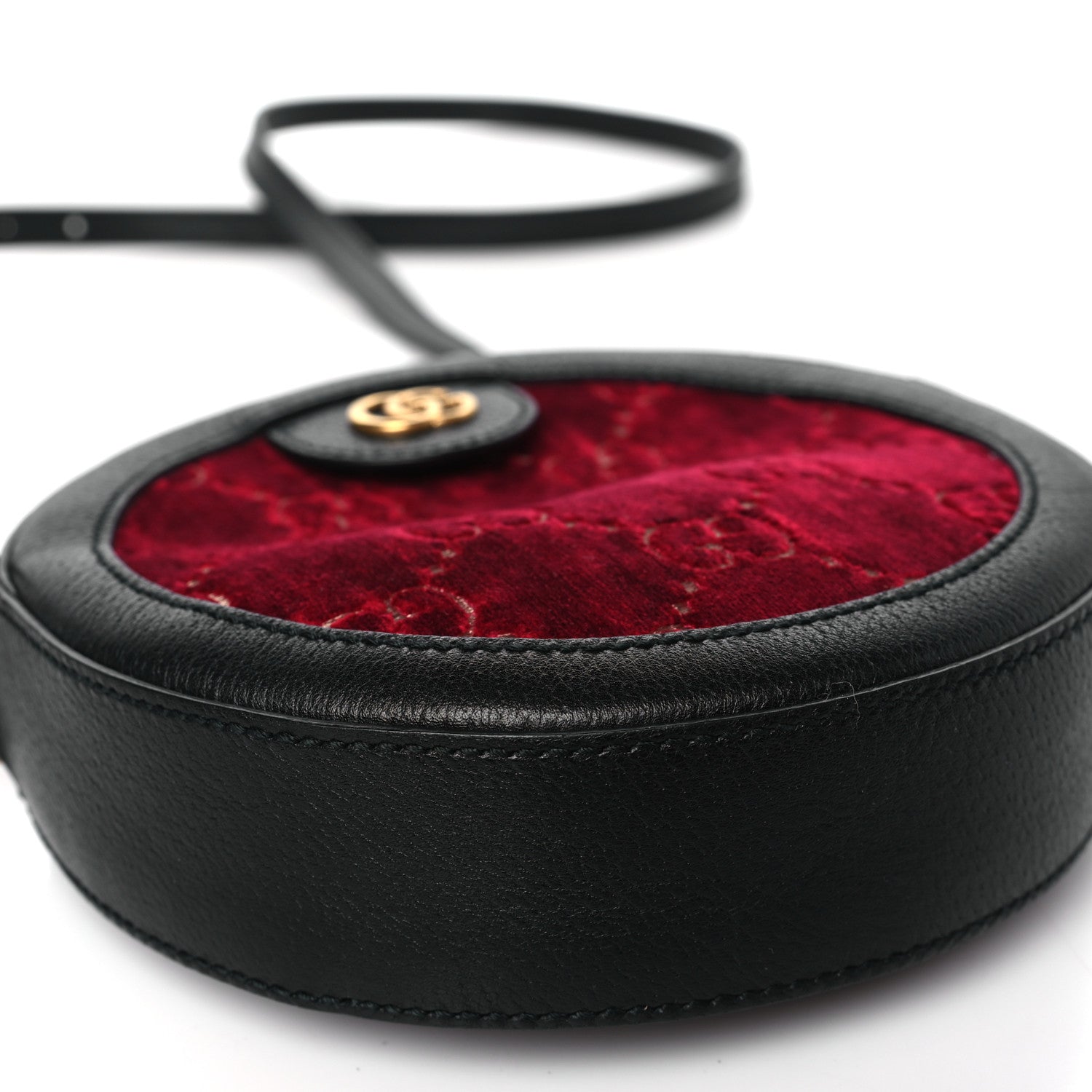 Gucci Velvet GG Monogram Textured Calfskin Round Shoulder Bag Red Cipria Black 9 of 11