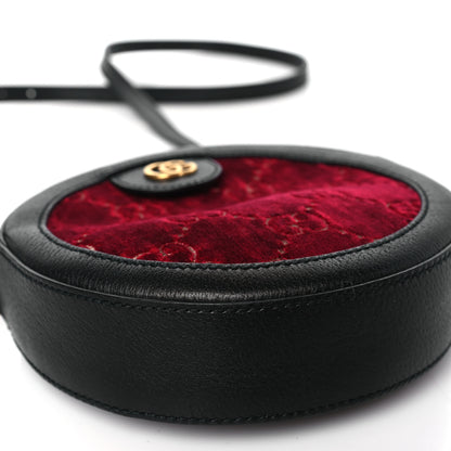 Gucci Velvet GG Monogram Textured Calfskin Round Shoulder Bag Red Cipria Black 9 of 11