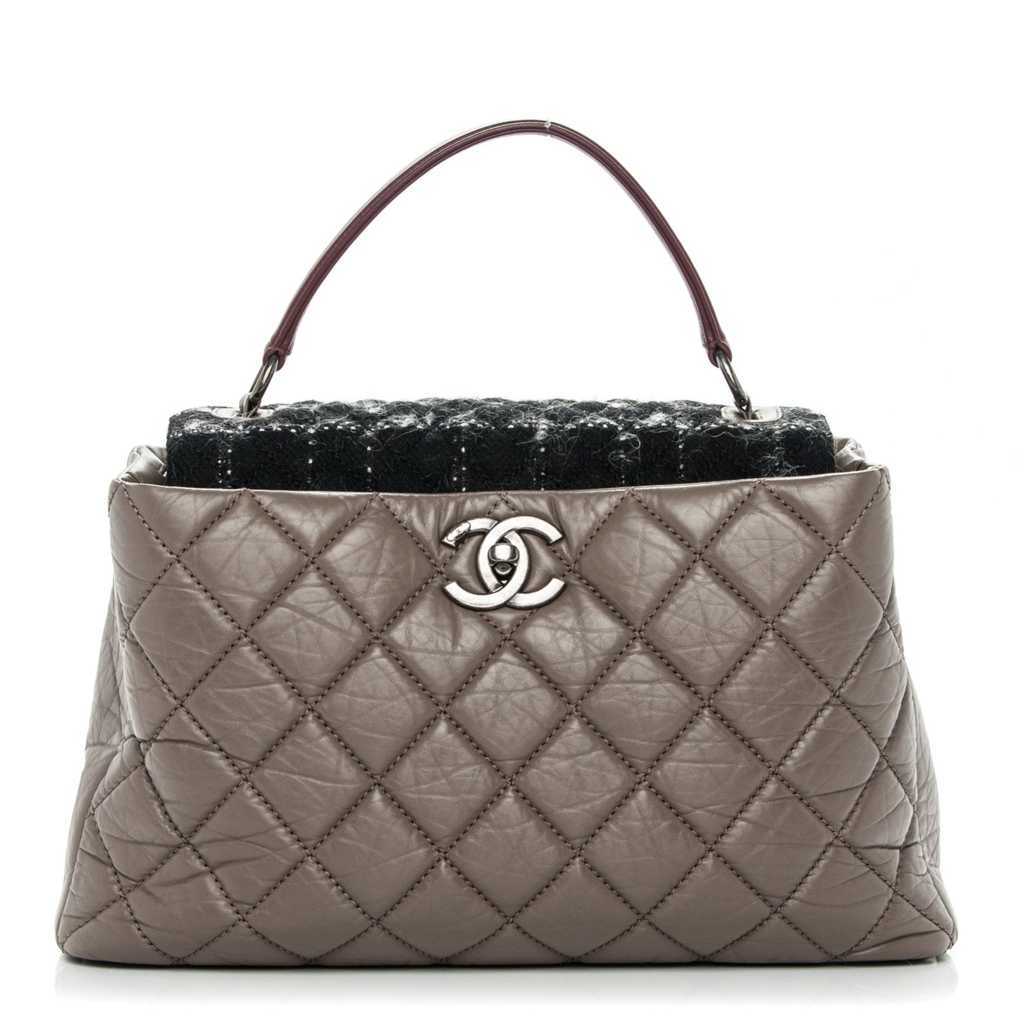 Aged Calfskin Tweed Large Quilted Portobello Tote Grey