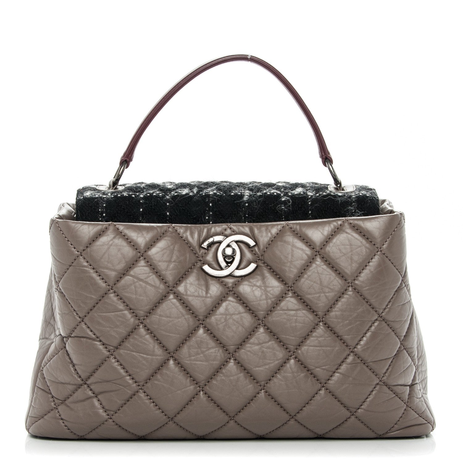 Chanel Aged Calfskin Tweed Large Quilted Portobello Tote Grey 1 of 7