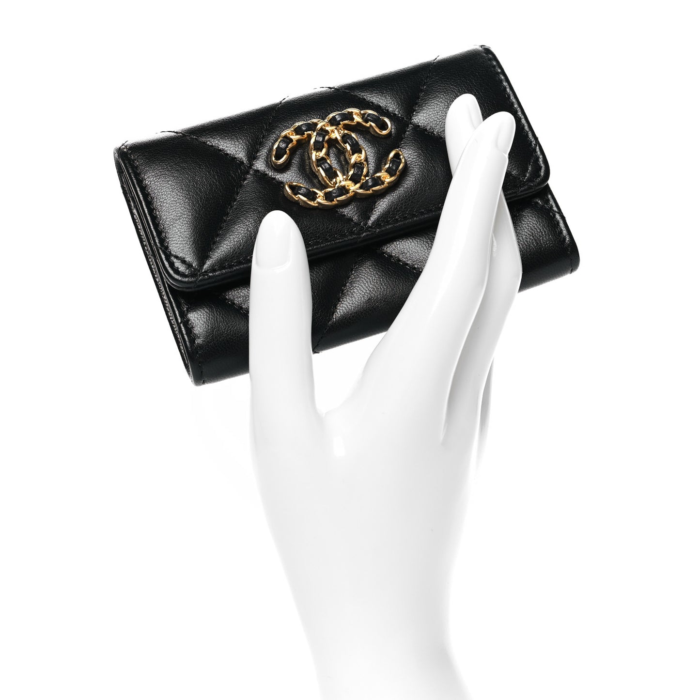 Lambskin Quilted Chanel 19 Flap Card Holder Black