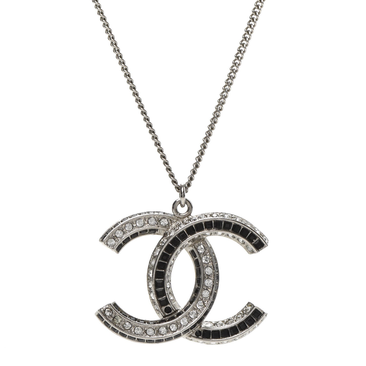 Chanel Baguette Crystal Large CC Necklace Silver Black 4 of 6