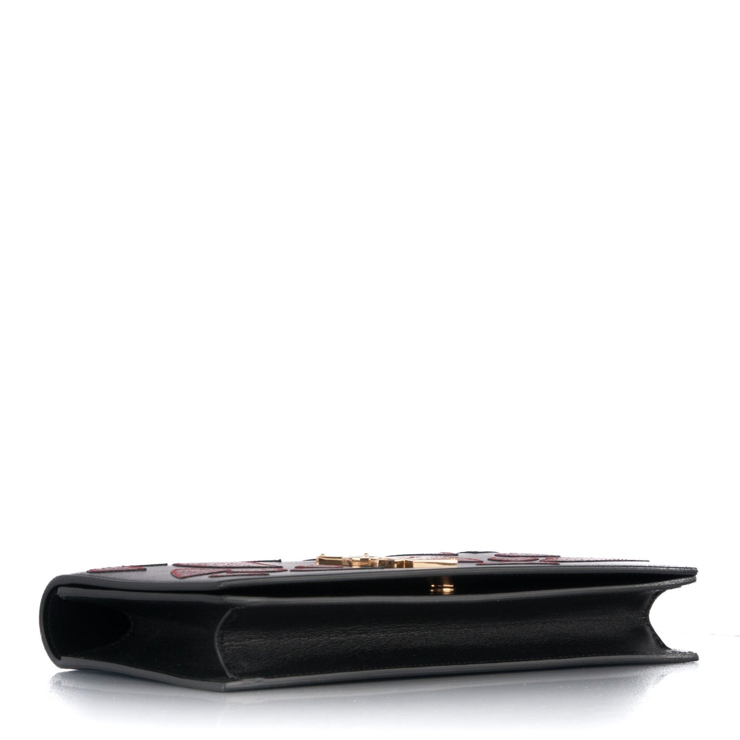 Calfskin Classic Monogram Kate Heart Clutch Black Rouge