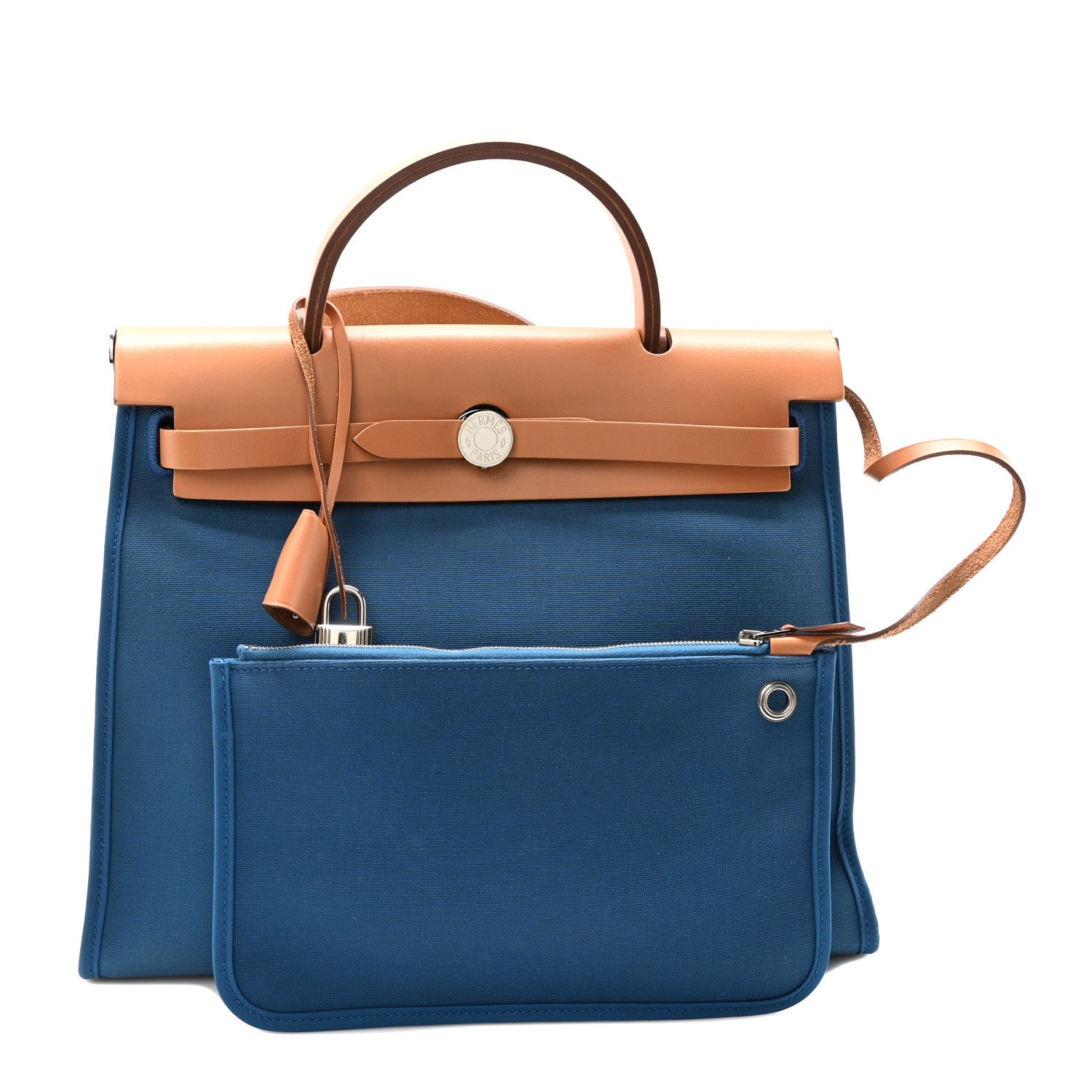 Hermes Toile Officier Vache Hunter Verso Herbag Zip PM 31 Bleu Tempete Natural 3 of 11