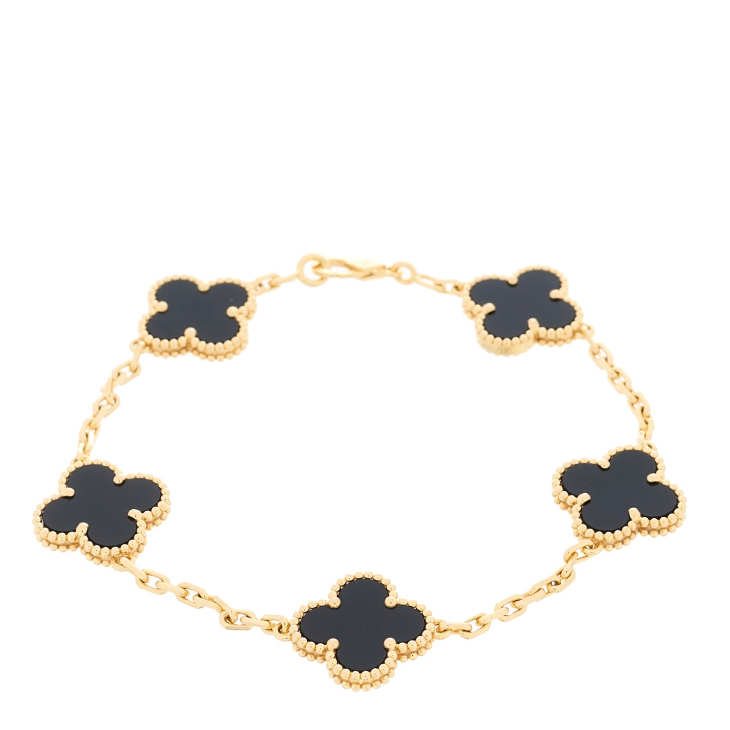 18K Yellow Gold Black Onyx 5 Motifs Vintage Alhambra Bracelet