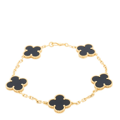 Van Cleef & Arpels 18K Yellow Gold Black Onyx 5 Motifs Vintage Alhambra Bracelet 1 of 5