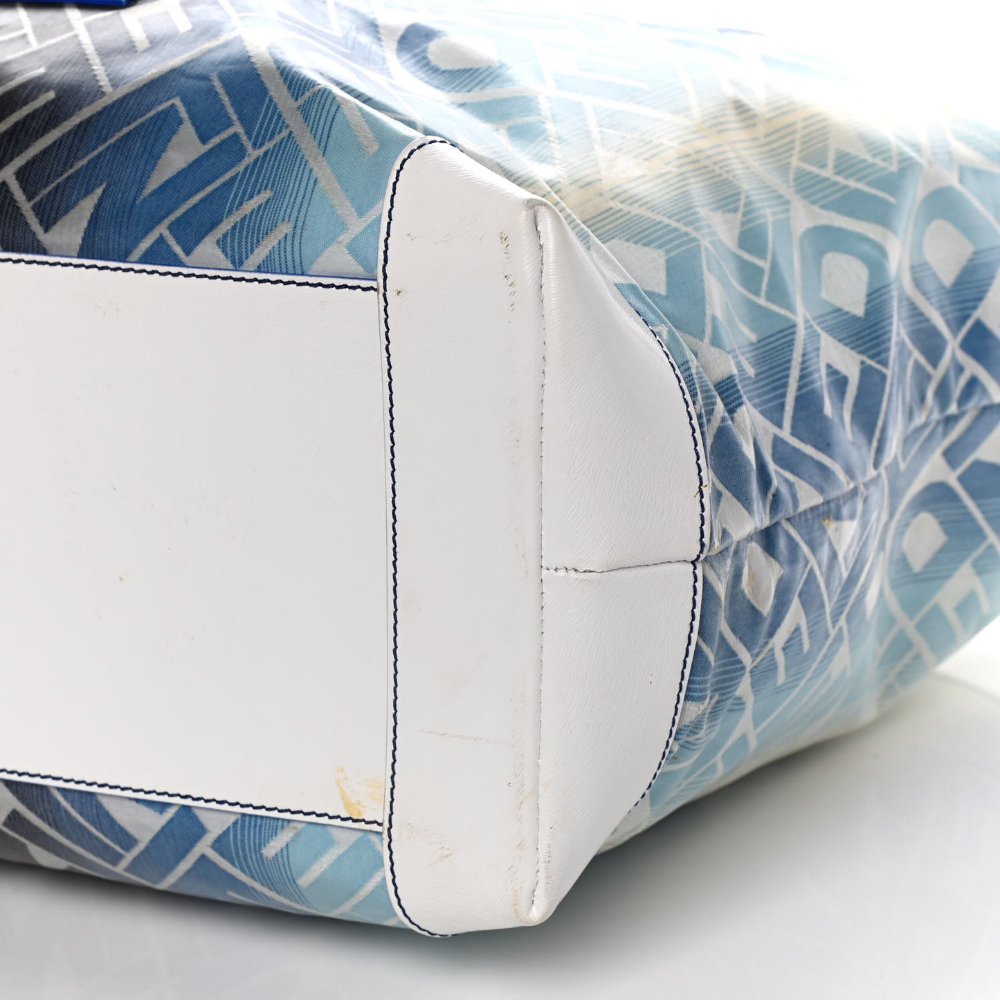 Calfskin Canvas Basket Sea Medium Tote White Blue
