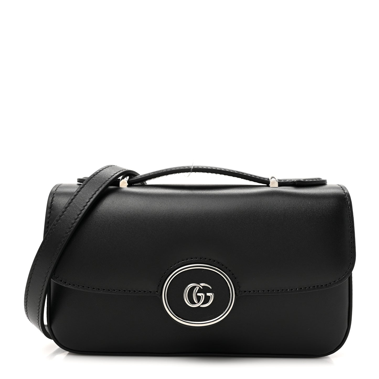 Senna Calfskin Petite GG Top Handle Shoulder Bag Black