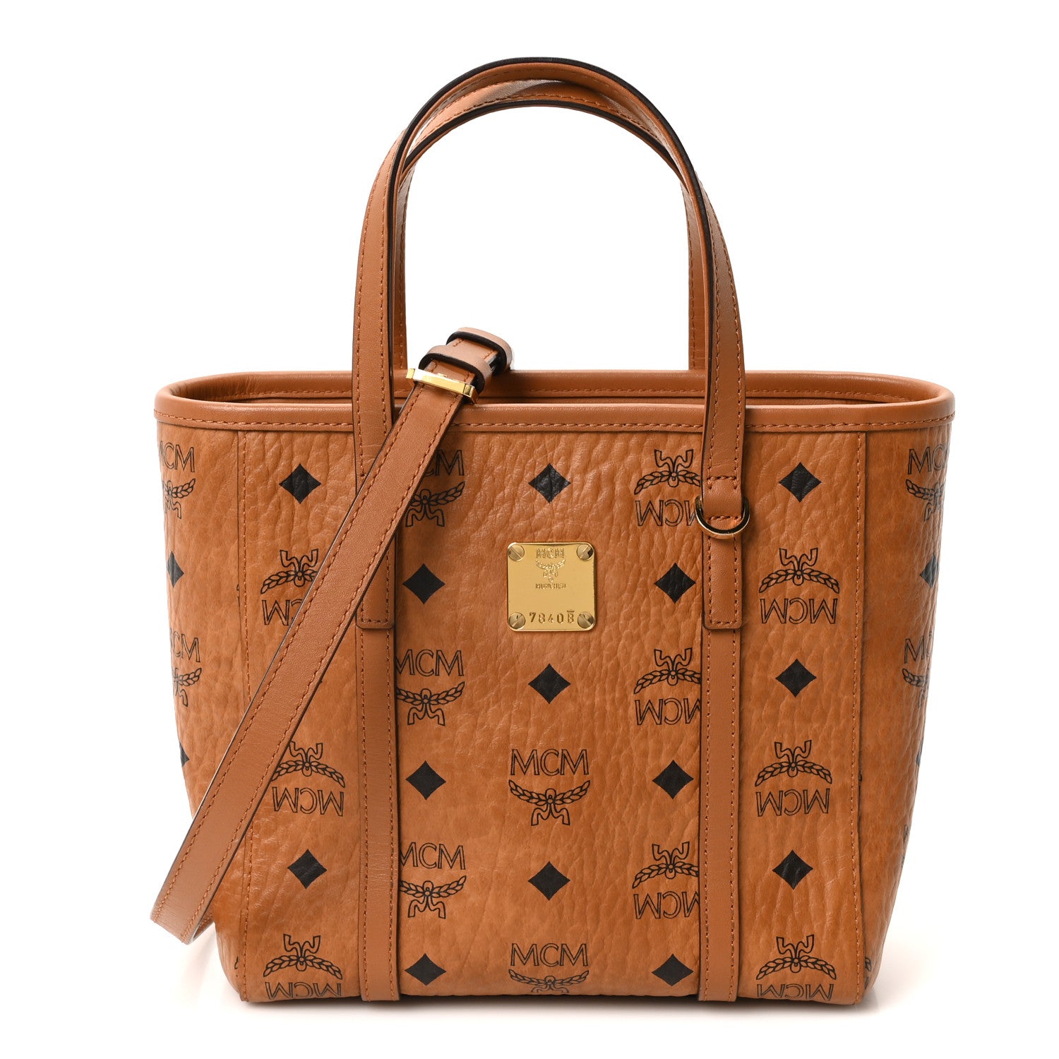 MCM Visetos Mini Toni Shopper Tote Cognac 1818585 – FASHIONPHILE