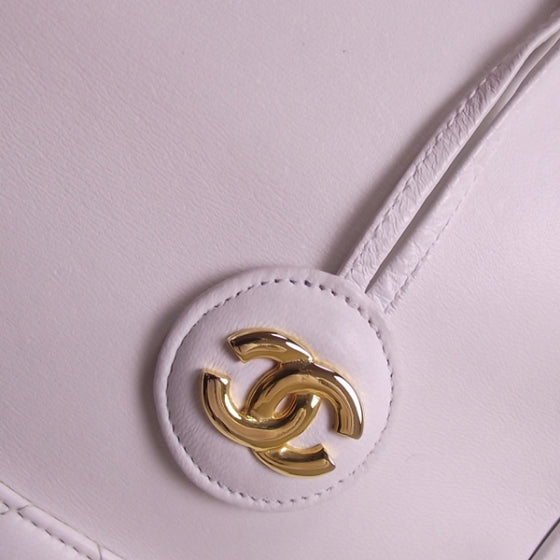 Leather Quilted Shoulder Tote White