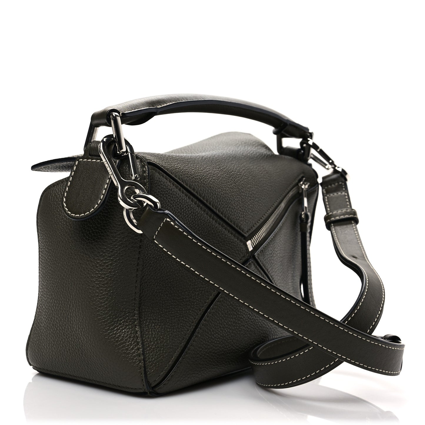 Grained Calfskin Small Puzzle Bag Forest
