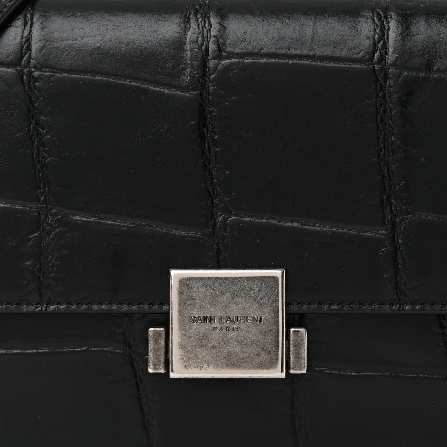 Saint Laurent Calfskin Crocodile Embossed Medium Bellechasse Satchel Black 8 of 14