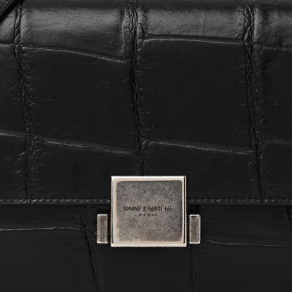 Saint Laurent Calfskin Crocodile Embossed Medium Bellechasse Satchel Black 8 of 14