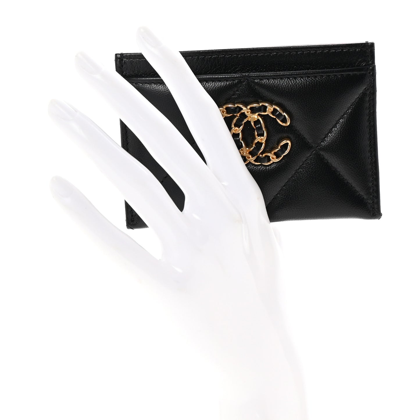 Lambskin Quilted Chanel 19 Card Holder Black
