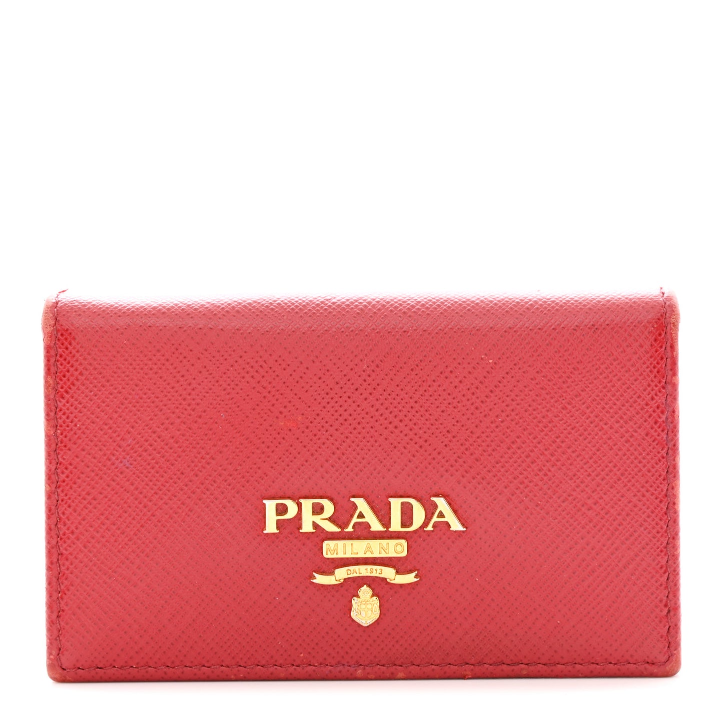 Saffiano Metal Bi-Fold Card Holder Wallet Fuoco