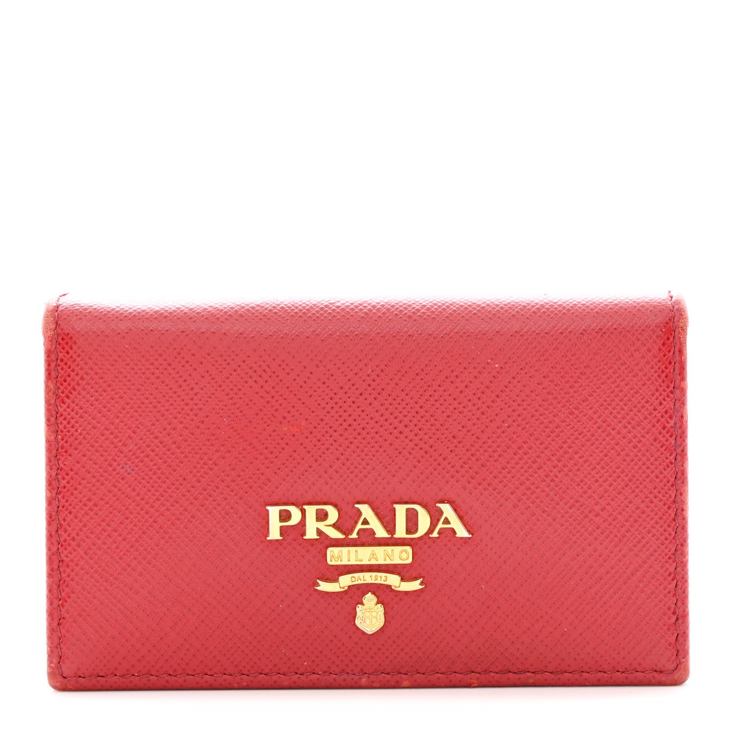 Prada Saffiano Metal Bi-Fold Card Holder Wallet Fuoco 1 of 10