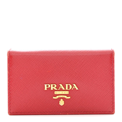 Prada Saffiano Metal Bi-Fold Card Holder Wallet Fuoco 1 of 10
