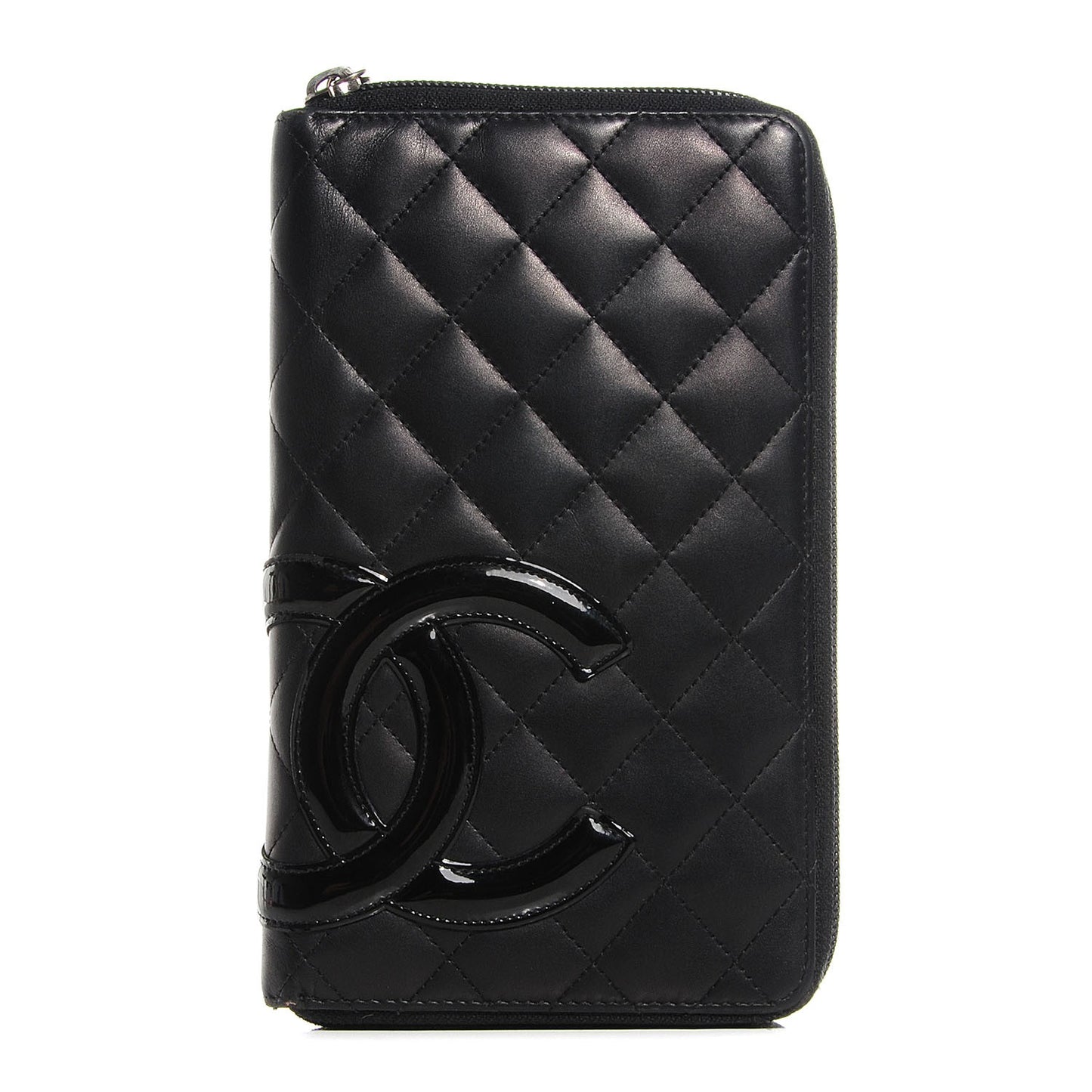 Calfskin Quilted Cambon Zip Around Organizer Wallet Black