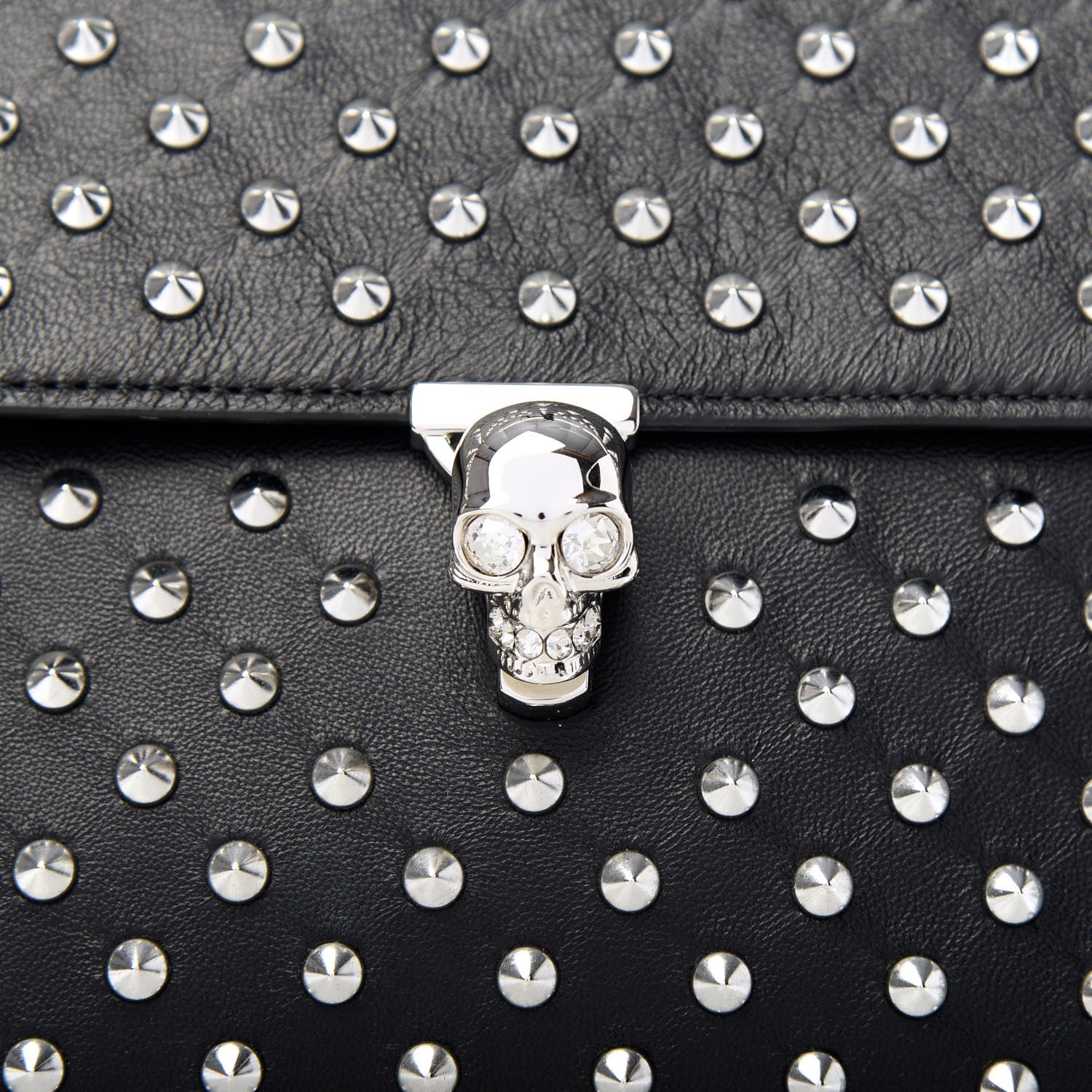 Alexander McQueen Grained Calfskin Studded Skull Envelope Clutch Black 8 of 8
