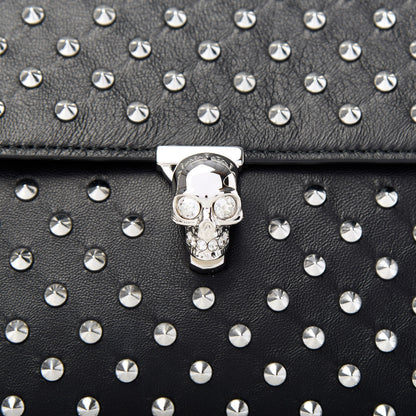 Alexander McQueen Grained Calfskin Studded Skull Envelope Clutch Black 8 of 8
