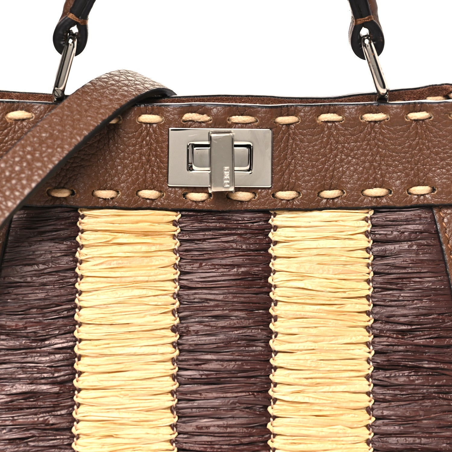 Fendi Cuoio Romano Raffia Woven Petite Peekaboo I SEE U Satchel Natural Gianduia 7 of 9