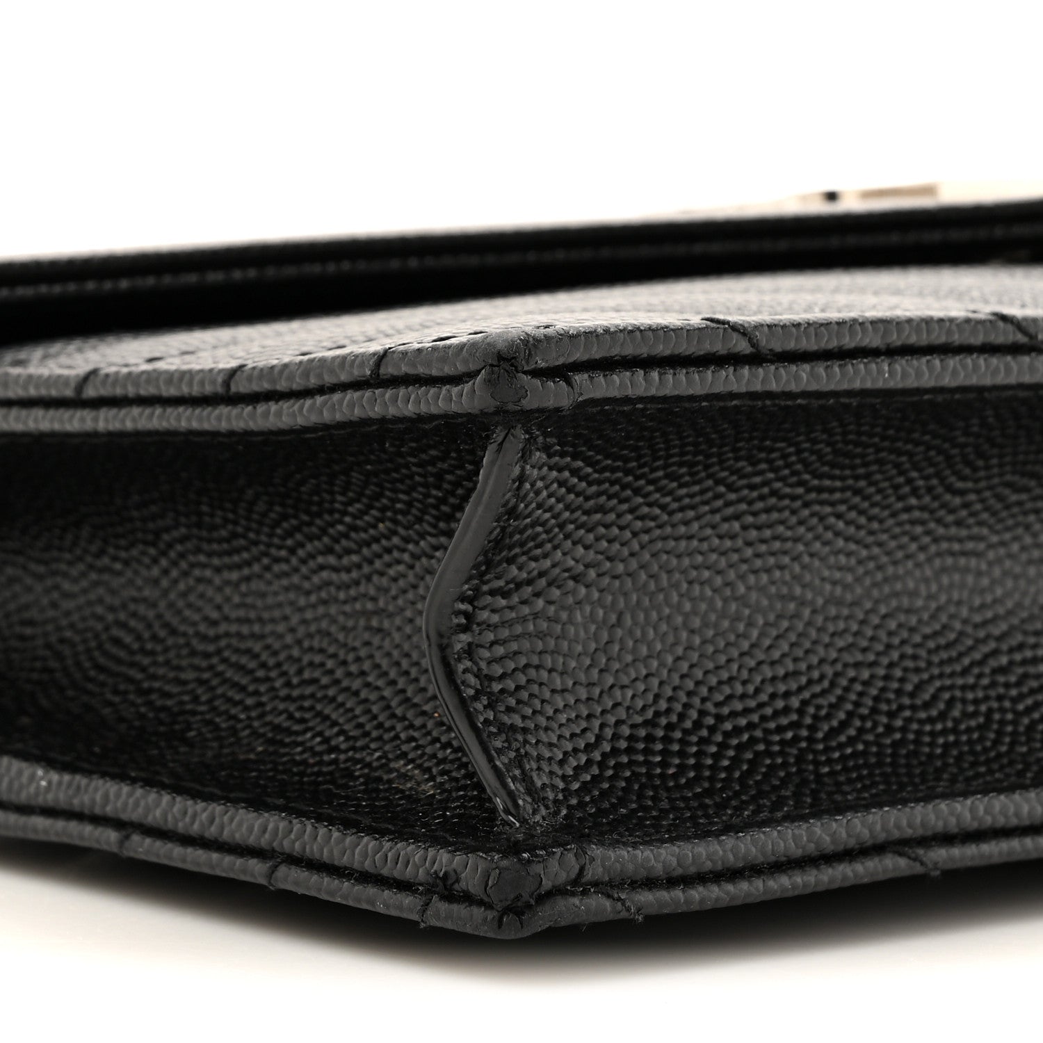 Saint Laurent Grain De Poudre Matelasse Chevron Monogram Envelope Chain Wallet Black 10 of 16