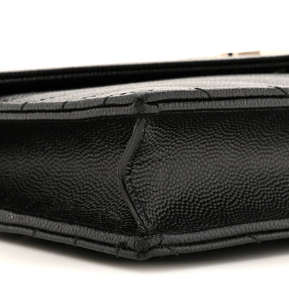 Saint Laurent Grain De Poudre Matelasse Chevron Monogram Envelope Chain Wallet Black 10 of 16