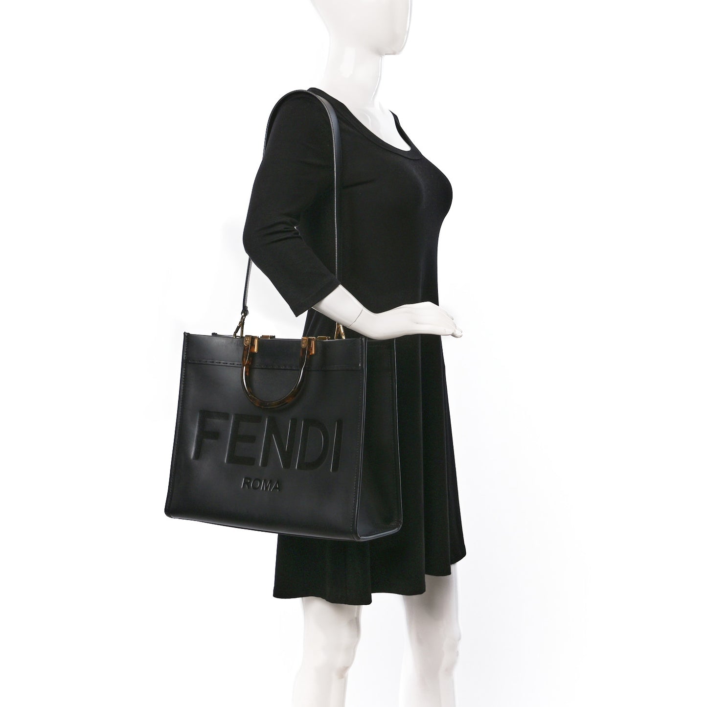 Vitello King Plexiglass Medium Fendi Sunshine Shopper Tote Black